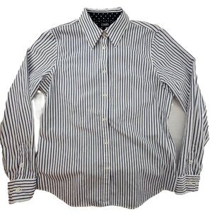Chaps Shirt Women's M White Blue Stripes Reverse Cuff Long Sleeve Button No Iron